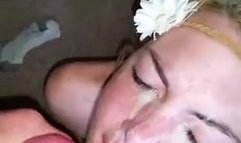 She sucks and gets facialized