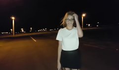 Girl masturbates on a road at nigh
