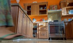 Blonde milf starting the day with housecleaning