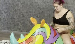 angry girl ride on inflatable rhino