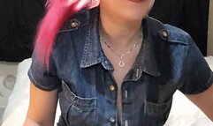 Smoking cork after a long day working in a bar - Jeans, strong lipstick and ponytail