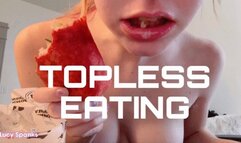 Tits out Eating Sandwich