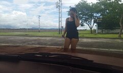 Roxana using high heels to pump old car pedals (3)