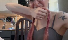 Look up Emma's skirt, Emma plays with a vibrator