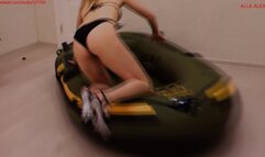 Alla pumps up the inflatable boat and fucks it hotly by opening the air valves and releasing all the air