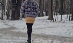 outdoor tease while i wear fur coat and leather jacket