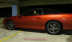 Cassandra Laine Red Crotch High Leather Boots Parking Deck Waiting Camaro SS