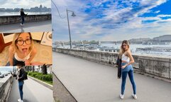 WETTING her Jeans on the streets of Budapest and getting Golden shower