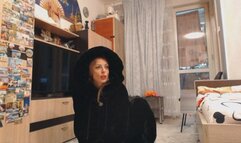 fur coat fetish, dildo sucking