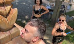 Crucified and brutally whipped By Ebony and Hungarian Goddess