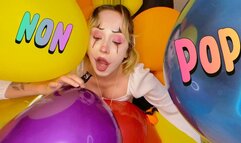 Clown blows and steals balloons from a party non pop
