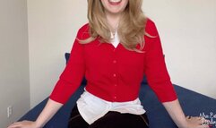 Retro Housewife Teases in Jeans and Lingerie