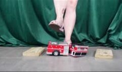 Toy Car Ambulance Crushed by Feet in Purple Sandals and Strong Calves MP4 720
