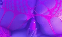 BBW black light UV light orgasm in neon bodystocking