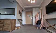 Slave gets his balls busted by jealous domme + attic time