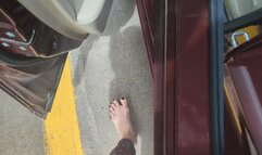 Fifi barefoot pedal play and fast driving in leggings with black polish replay