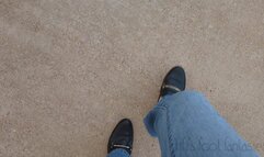 Fifi pedal pumping in mules sandals and blue jeans replay