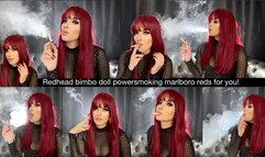 Redhead bimbo doll power smoking marlboro reds for you wearing black eyeshadow and clear glossy lips!