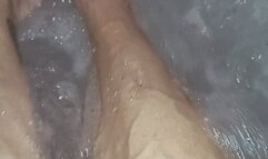 Tempest enjoying hot tub