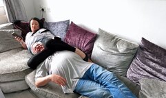 Neck Scissors In Wet Look Leggings