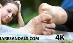 Nikola's dirty toes and soles are on show in the park - 13303 4k