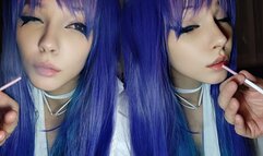 Cute Egirl being fed cigarette by stepdad