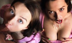 POV SLOBBERING SUCK so he cum ON MY FACE, BIG CUMSHOT and cute girl with BIG NATURAL TITS!