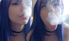 Yandere Ahegao Egirl smoking with her titties out