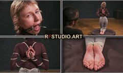 Mandy - Cute Girl Bound in a Reverse Prayer on Her Knees with a Gag in Her Mouth (UHD 4K MP4)