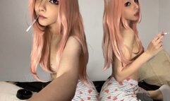 Egirl smoking on step dad, her human ashtray