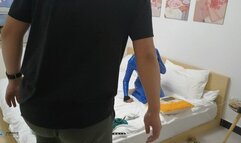 Blue gelcoat girl's pantyhose all tied up (Chinese model)