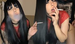 Goth Girl getting fucked by step dad while she smokes