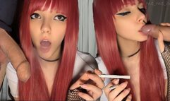 Alt Girl Smoking and Licking stepdad's big cock