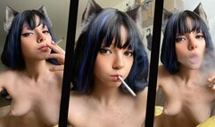 Smoking Naked by Cute Girlfriend