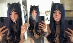 Smoking in the Mirror with no panties