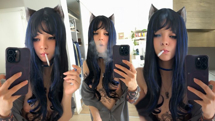 Smoking In The Mirror With No Panties