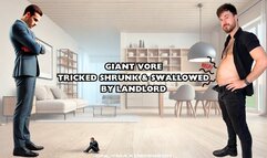 Giant vore tricked shrunk & swallowed by landlord