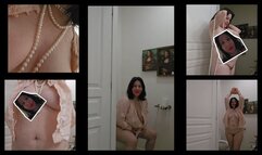 PINK BLOUSE LONG strand of Pearls evening convo