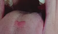 Chewing a red gummy bear slow motion