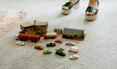 Giantess Charn Vs Tiny town and cars toy car crush in sexy wedges full body view
