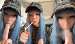 Emo Elf smoking and sucking her favourite dildo