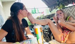 chain smoking step sisters part 2 after nail painting double foot smoking