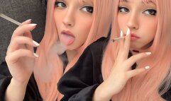 Cute Pink Egirl smokin up close and personal in your face