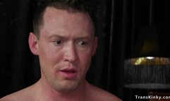 Blonde TS fucks deep throat man