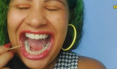 Tooth picking, tooth brushing, applying lipstick and gloss