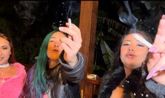 Three hot goddesses smoking on the balcony and using you as ashtray