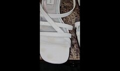 Shopping in Her Pink Dress & White Cum Filled Bandolino Low Heeled Sandals