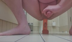 Squat on massive toy and cum