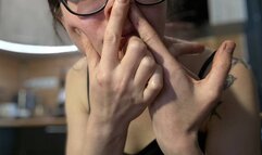 Emma picks at her pig's leg with her dirty fingers, pulling out boogers and snot - part 26