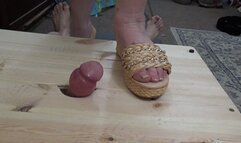 RIVER ISLAND MULES AND BAREFOOT COCK CRUSH AND CUM SHOT (After black slippers imprinting) CAMERA 1